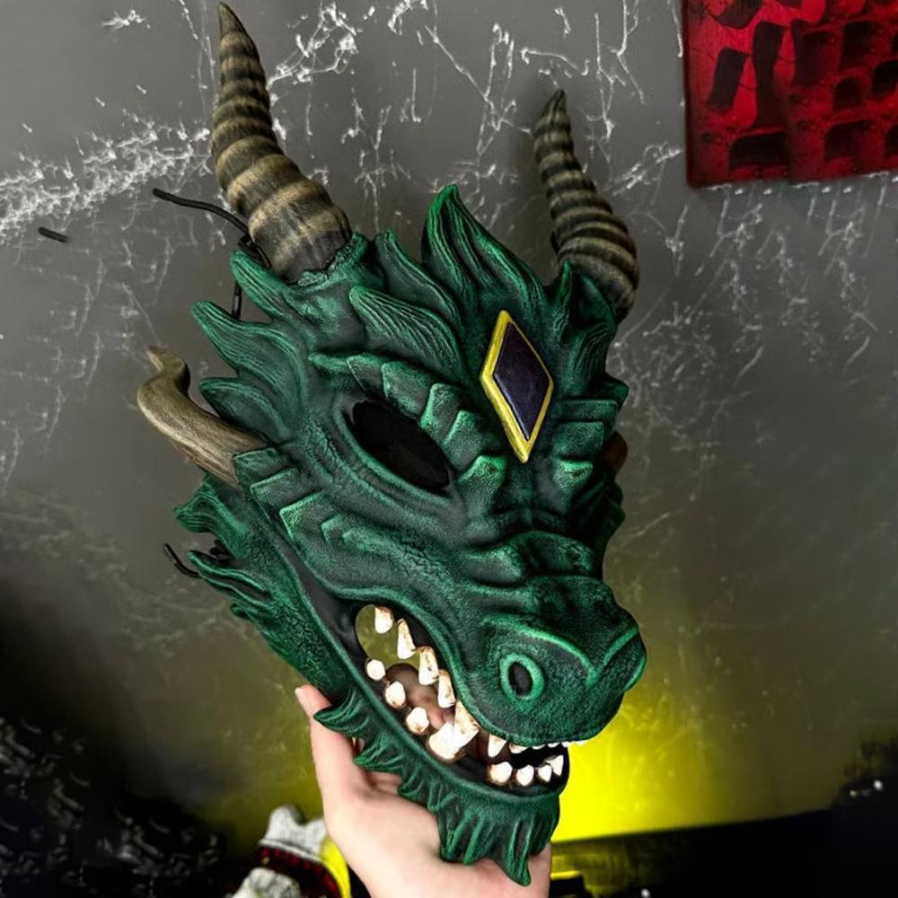 Dragon Head Mask Cosplay Animal Monster Demon Horror Latex Helmet Halloween Carnival Dress Up Party Costumes Props Gifts