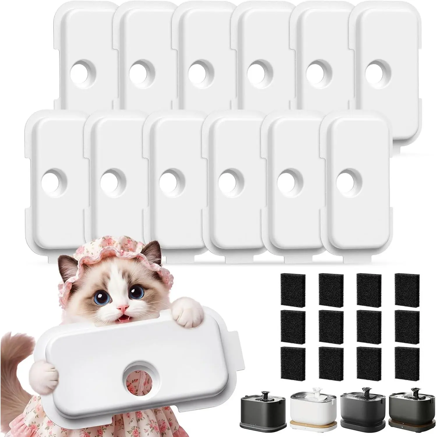 Filters for PETLIBRO Dockstream  Water Fountain PLWF106 | Fits PLWF116/PLWF115/PLWF105/PLWF005, 6 Months Set of  Filters for  Water Fountain, 12 Filters + 12 Sponges