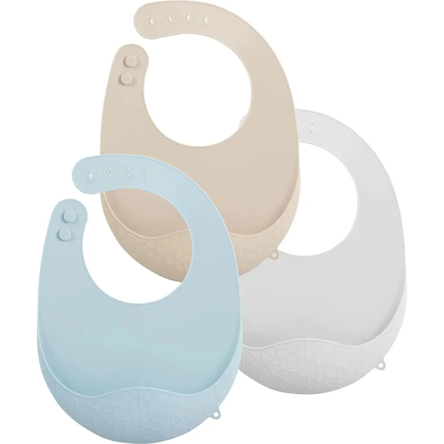 Unisex 3-Pack Super Light Silicone Baby Bibs, Waterproof Feeding Bibs with Pocket Food Catcher, Soft Adjustable (Gift), Short, Soft Fit