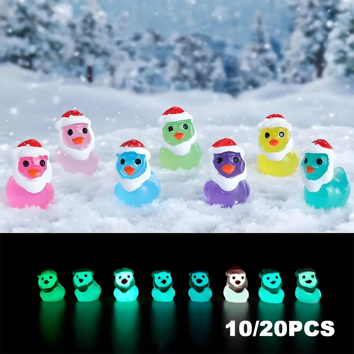 10/20pcs Cute Christmas Duck Mini Resin Ornaments, Perfect for Christmas Tree, Fairy Garden, Home Desktop Decor, Party Gifts