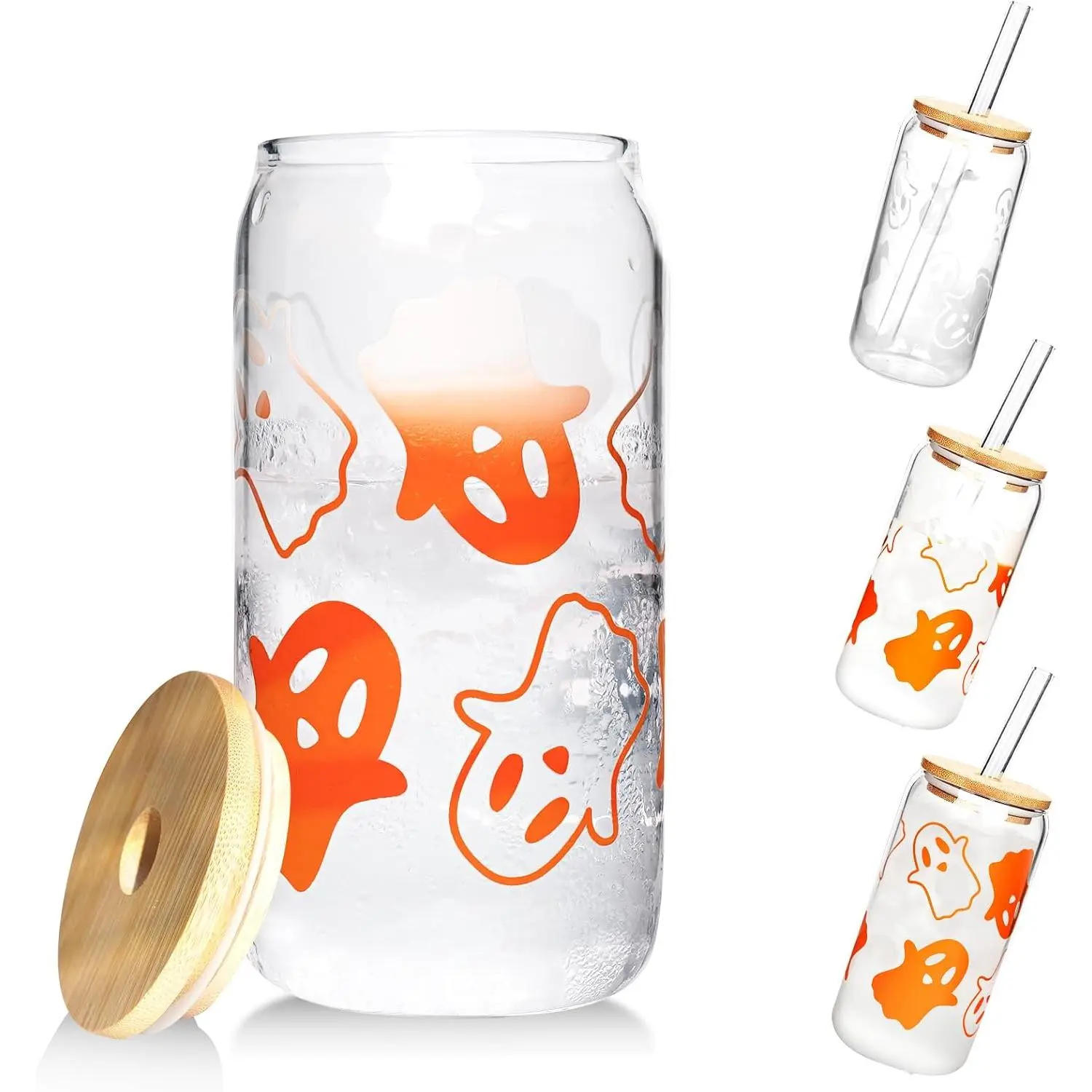 Halloween  Cups, Color Changing Drinking Glass Cup Boo Basket Stuffers, 18oz Orange