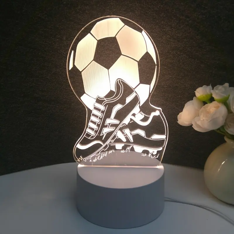 Football and Sneaker Shape LED Acrylic Indoor Night Light, Warm Glow Desktop Ambiance Lamp, Gift for Football Fans, Bedroom Study Desk Decorative Light