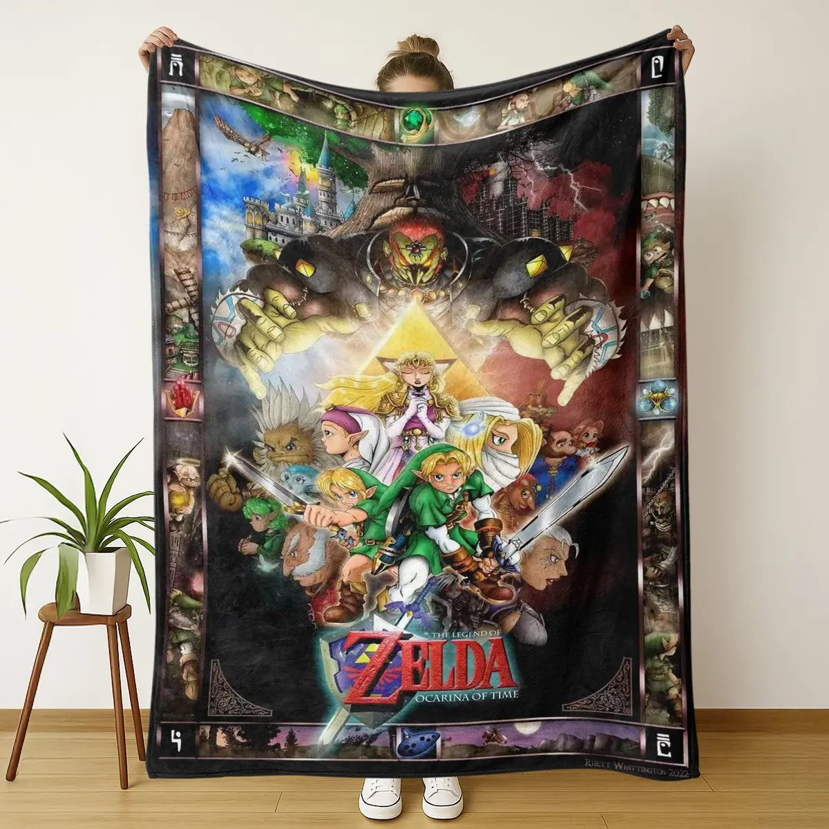 Zelda Ocarina of Time Cartoon Flannel Blanket, Soft Fleece Throw, Link Zelda Ganondorf Triforce Print, Sofa Bed Couch Gaming Room Decor, Graphic Throw Blanket