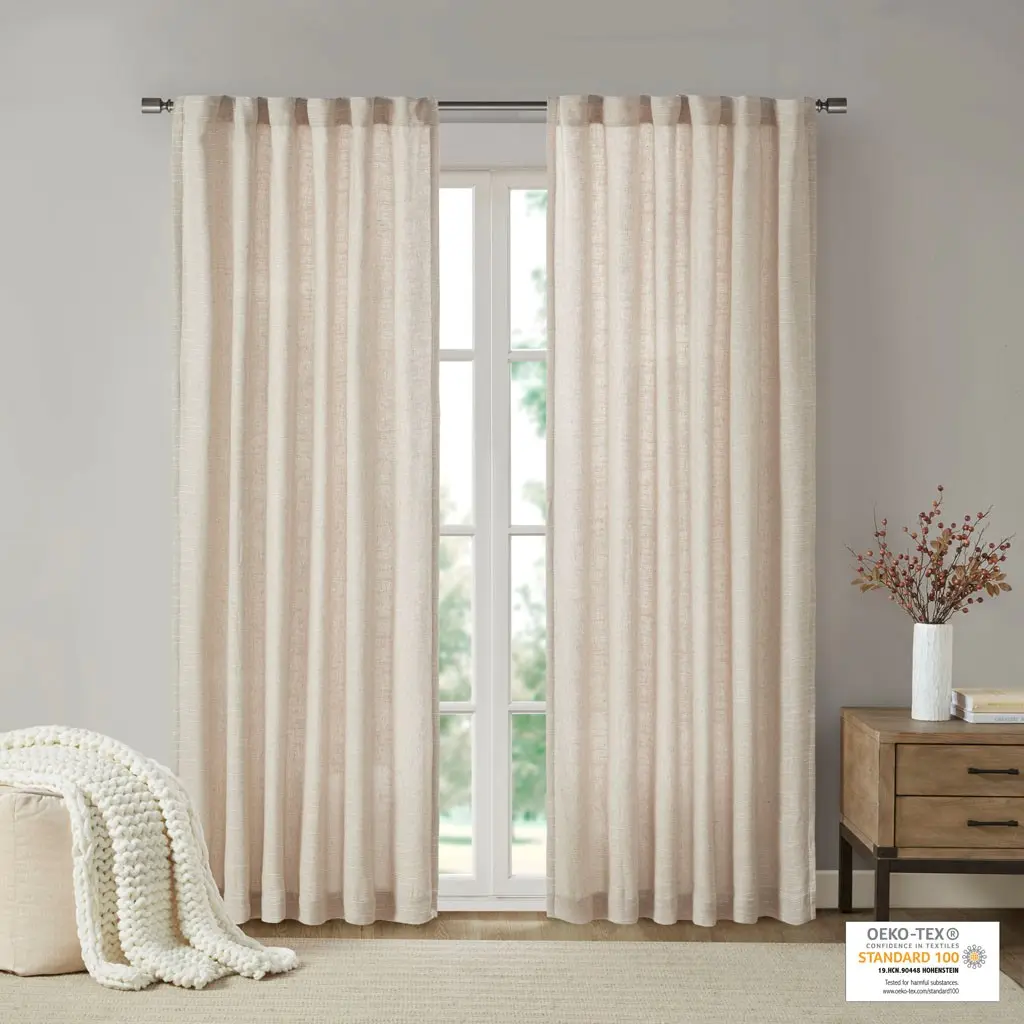 Nokaa Faux Linen Fleece Lined Curtain Panel - Rod Pocket & Back Tab Window Treatment for Living Room Bedroom, Light Filtering Thermal Insulated Single Panel, 50x84 Inches, Natural