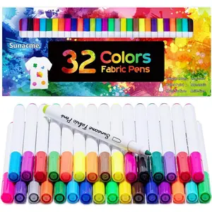 sunacme Fabric Markers Pen, 32 Colors Permanent Fabric Paint Pens for T-Shirt, Fine Tips Art Marker Set for Canvas Bags Hats Sneakers and Textiles