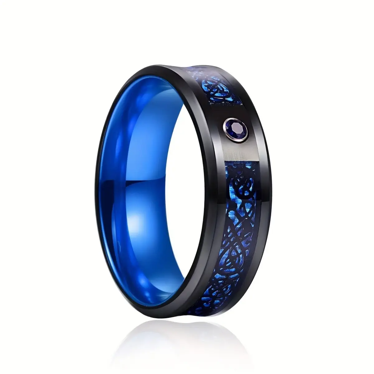 Two Tone Dragon Patterned Tungsten Steel Ring, Stainless Steel Men's Ring