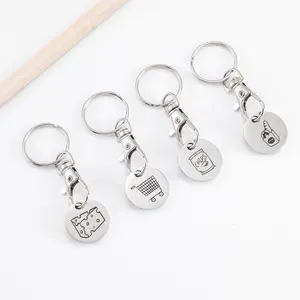 That Girl Vibe Minimalist Grocery Icon Medallion Keychain | Aesthetic Stainless Steel Shopping Cart Cheese Chips Key Ring Chic Daily Bag Pendant Accessory