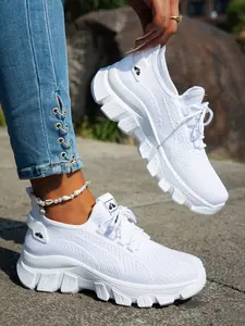 Women's new casual fashion lightweight knitted breathable comfortable slip-on lace-up sneakers, comfortable, soft, breathable, non-rubbing flat walking shoes, suitable for daily casual wear and commuting to work or school, a must-have for gifts