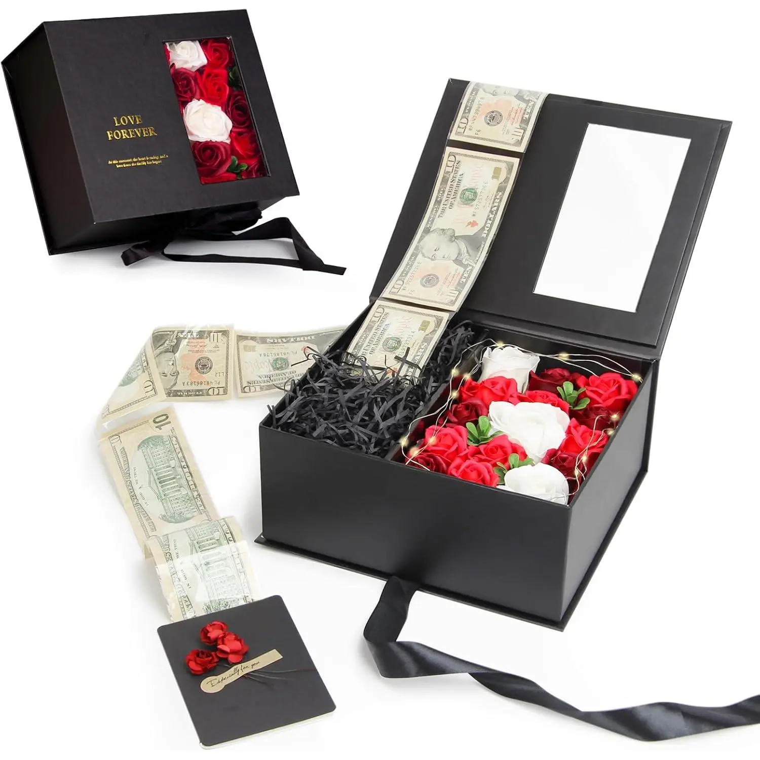 Pull Box for   - Luxury  Pull Out Flower  Box with Lid Flower and Ribbon,  Birthday  Box for Wife, Girlfriend, Mother,