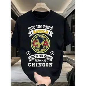 Aguilas Del America Futbol Mexican Football Fan Papa Aguila Graphic T-Shirt - Bold "Soy Un Papa" Slogan, Loose Fit Cotton Tee With Eagle & Soccer Ball Design, Black Casual Summer Shirt For Men,Comfortable Material, Slogan Top, Oversized Father's Day Gifts