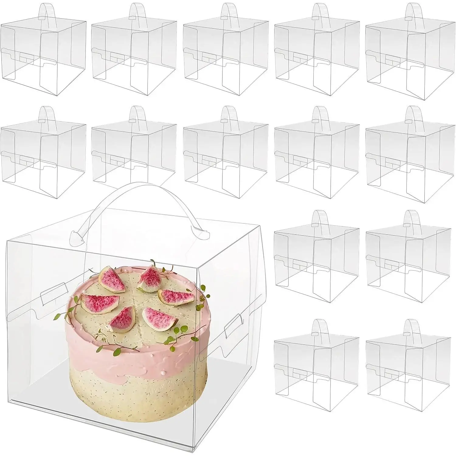20 Pcs 6x6x5 Inch Clear Cake Boxes with Handle & Cake Boards, Easy Carrying Plastic Cake Containers, Cake Holder Carriers for Birthday Christmas Birthday Wedding, Party, Gift