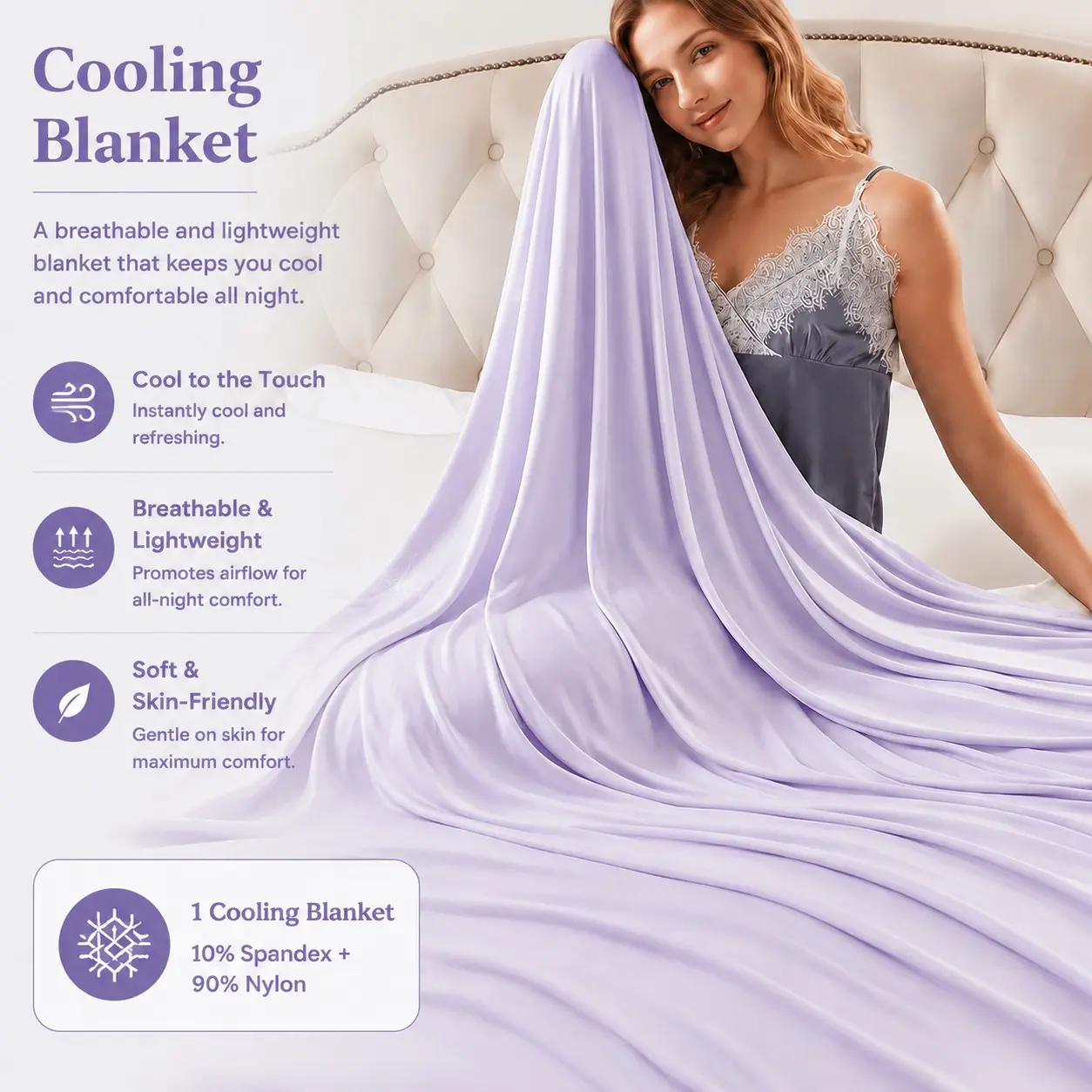 Cooling Blanket for Night Sweats, Lightweight Single Layer Bed Cover, Ideal for Hot Sleepers, Solid Contemporary Style