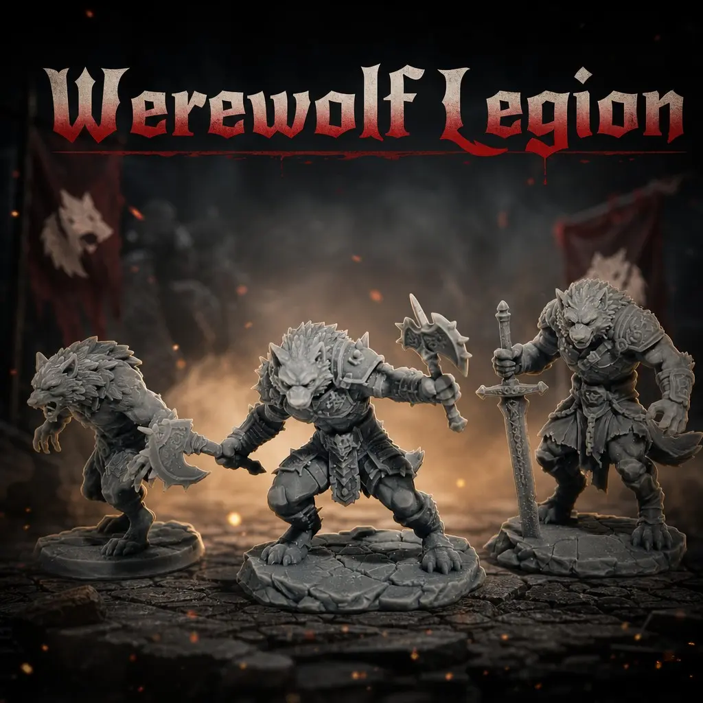 3 Piece Werewolf Miniature Models, Plastic Figurines, Ideal for Tabletop Games, Easy to Paint, 3D Printed, Perfect Rpg Accessories, Collectible Role-Playing Props