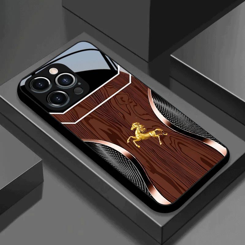 Brown background with golden horse pattern, fashionable and trendy, high-quality texture, good feel, business style, popular design, suitable for iPhone 17 16 15 14 13 12 11 pro max phone cases
