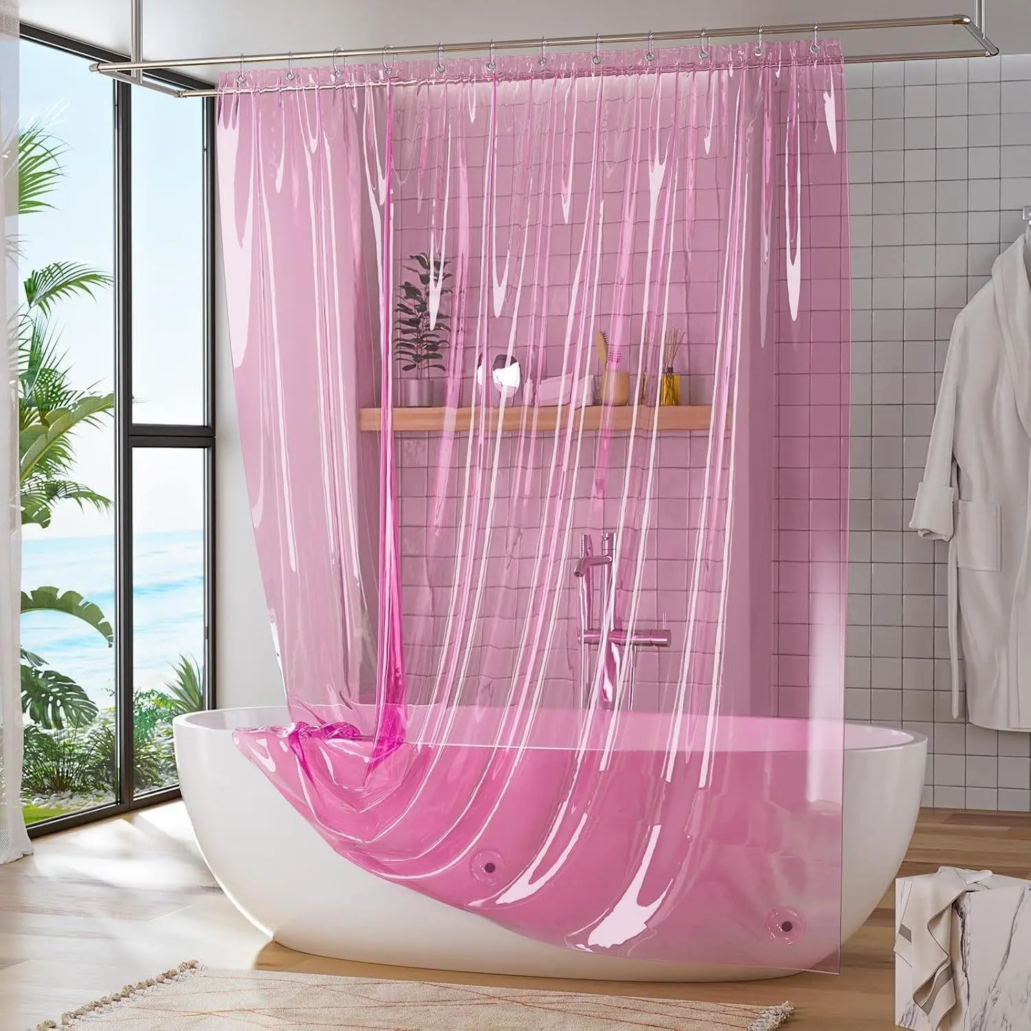 Peva Waterproof No-Drill Bathroom Shower Curtain, Easy Clean Privacy Divider, Shower Liner Door Curtain, Home Decor Accessory, Modern Shower Curtain
