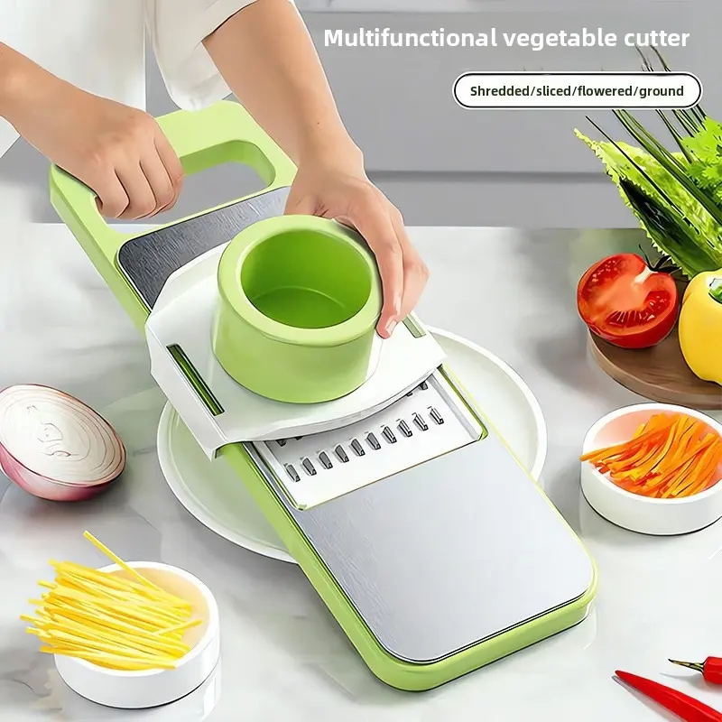 Stainless Steel Vegetable Slicer & Shredder, Handheld Veggie Cutter, Rustproof Easy Clean for Cabbage, Salad & Meal Prep. 7pcs Veggie Slicer Grater Set, Interchangeable Stainless Blades, Manual Kitchen Cutter, Durable Vegetable Slicer