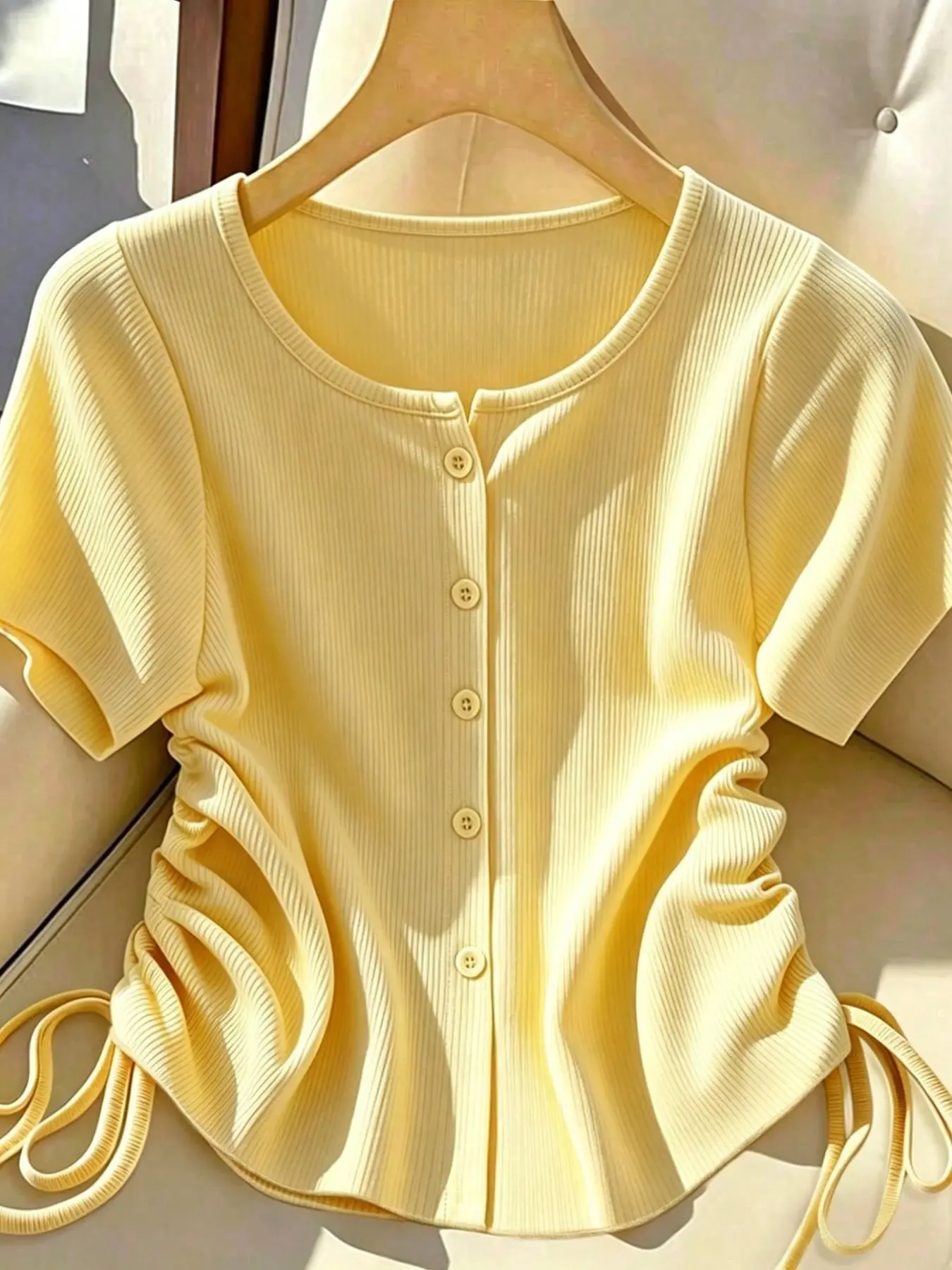 Women's Casual Party Solid Color Versatile Top Button Open Cardigan Short T-Shirt Sleeve, Chic and Stylish Comfortable Clothing for Everyday Wear