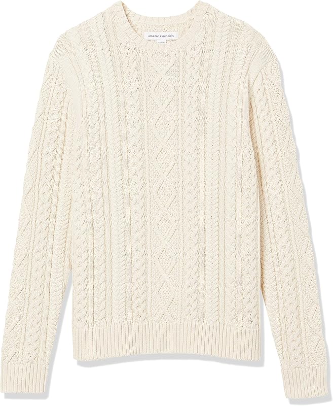 Long-Sleeve 100% Cotton Fisherman Cable Crewneck Sweater Tops Knitwear Menswear Beige Plain Yellow vacation outfits houston rodeo outfits streetwear vacation outfits patchwork hoodie spider hoodies long sleeve tops spider hoodies