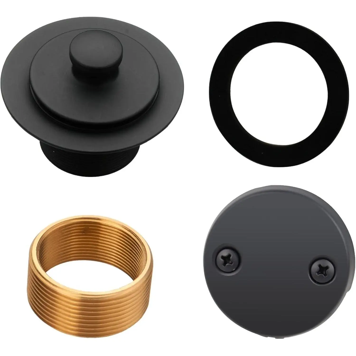 Matte Black Lift & Turn Tub Drain Trim Set, Hidrop Bathtub Drain Replacement Kit with 2-Hole Overflow Faceplate, Universal Fine/Coarse Thread Conversion Assembly