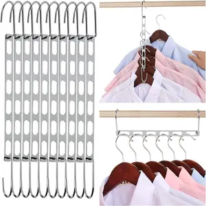 Space Saving Hangers for Clothes, 10 Pack Hanger Organizer Space Saver, Magic Metal Collapsible Closet Organizers, Multiple Hangers in One, College Dorm Room Essentials (V1.0)