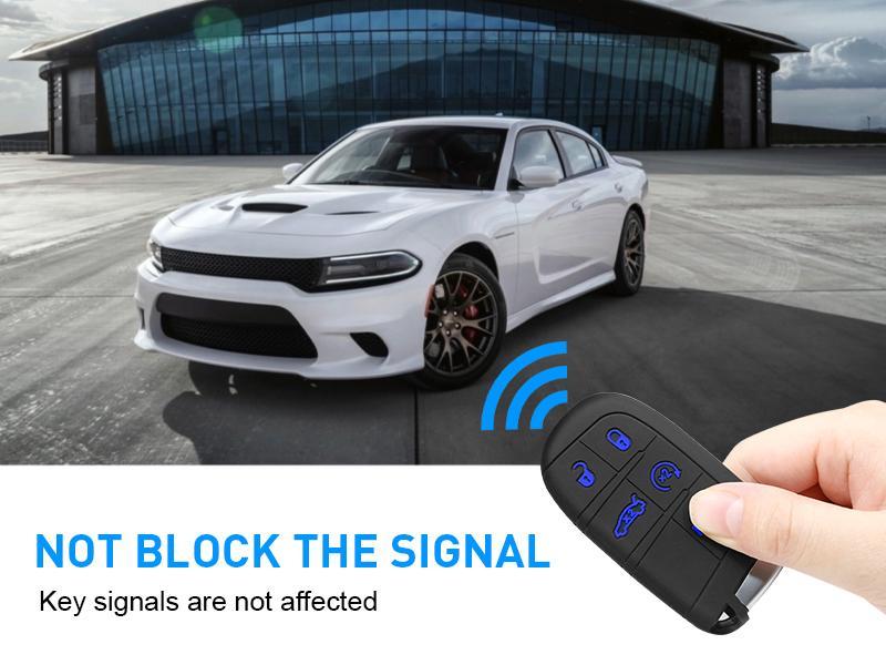 for Dodge Key Fob Cover with Keychain for Dodge Charger Challenger Dart Durango Journey Replacement Remote Control 3 4 5 Buttons Key Fob Shell (Blue Trim, 1 PC)