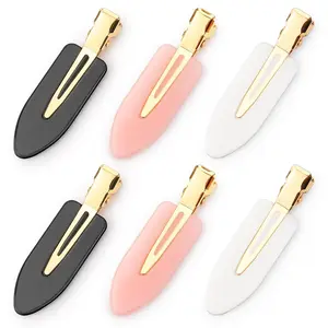 Home Supplies D 6 Pcs Creaseless Hair Clips No bend No Crease Hair Clip Makeup Clips for Women and Girls Flat Hair Clips for Hairstyling Salon Golden Handle