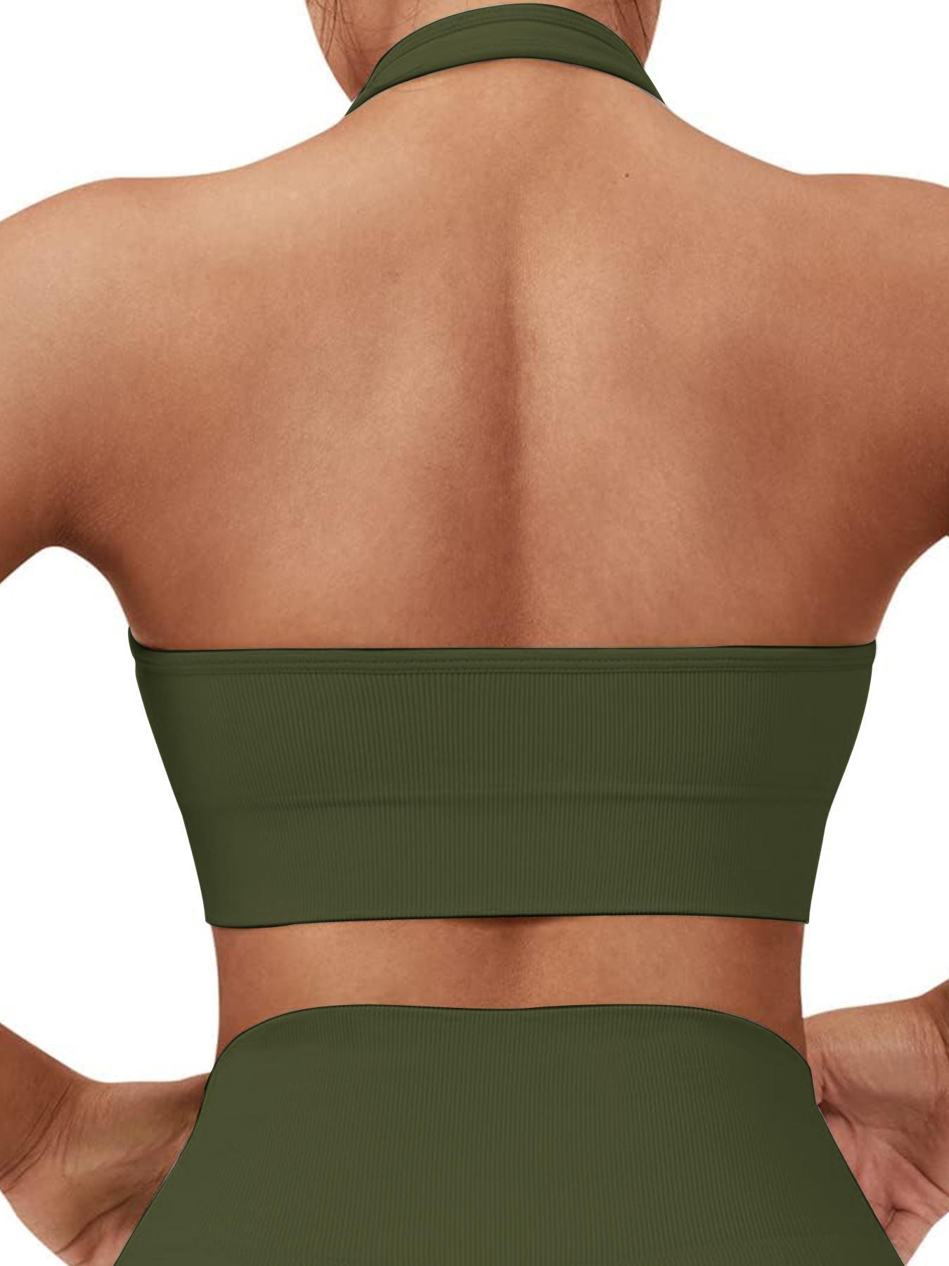 Women's Solid Backless Sports Bra, High Stretch Sports Bra, Breathable Comfortable Sports Underwear for Yoga Gym Workout, Exercise Activewear Workout Ribbed