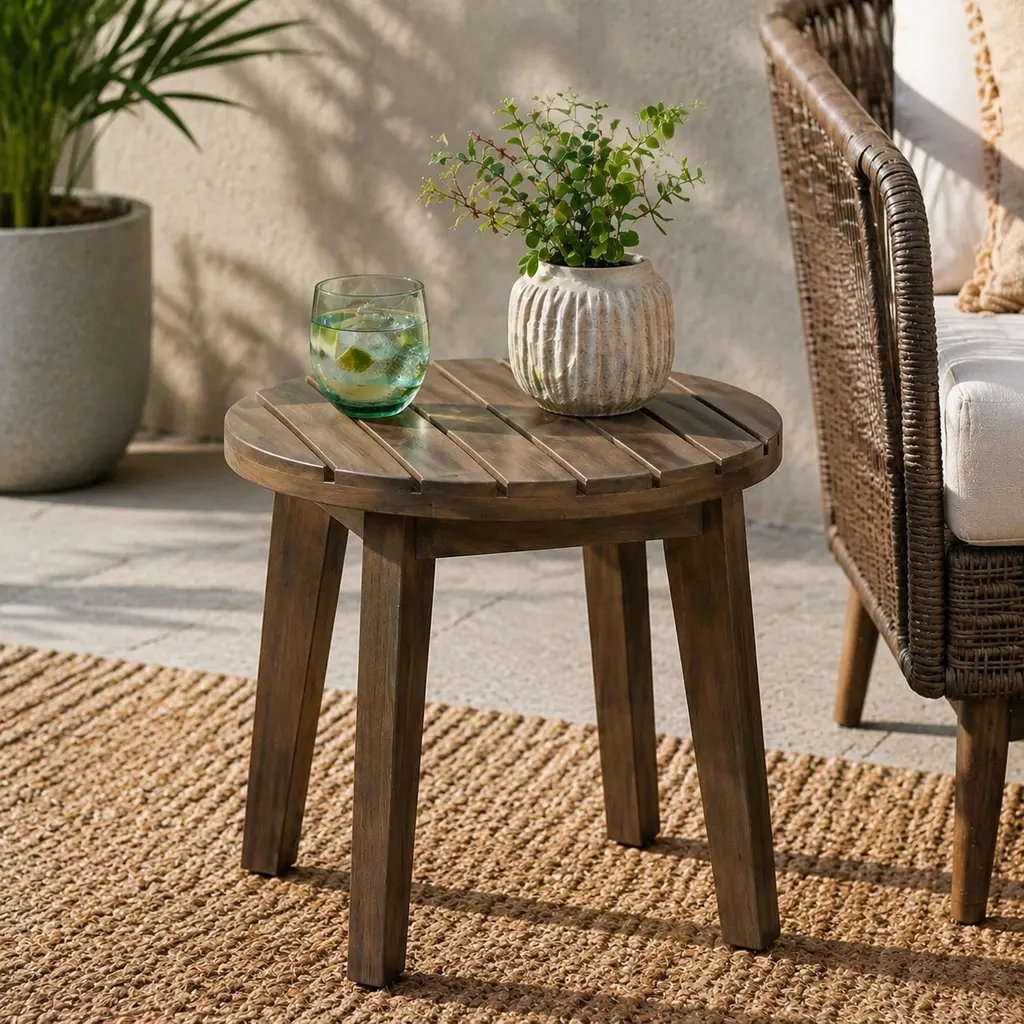 Christopher Knight Home 16" Square Acacia Wooden Outdoor Side Table - Slatted Design, Gray Finish, Rustic Farmhouse, Weather Resistant, 15.75" W x 15.75" D x 14.25" H