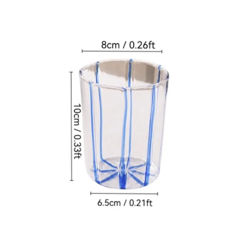 Style Colorful Line Sticker Water Cup, High Borosilicate Heat-Resistant Transparent Glass, Home Juice Cup, Cold Drink Cup