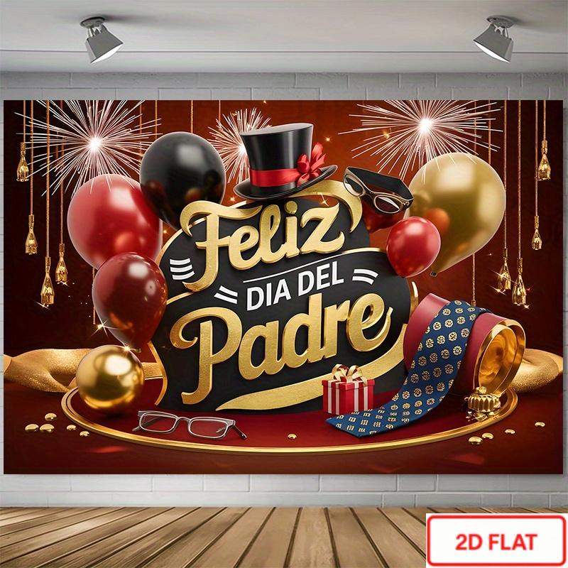 2D Polyester Father's Day Banner, Spanish Language Party Background, Gold Gentleman Style Photo Wall, Latin American Decor Hanging Cloth