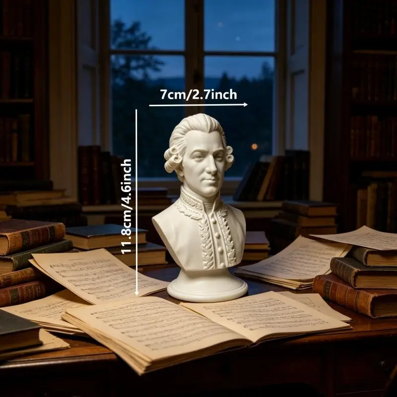4.6inch Mozart Half-Body Statue, Classic Musician Figurine, Decorative Figurines, Collectible Ornament for Music Lovers, Home Decor for Bookshelf and Artistic Spaces
