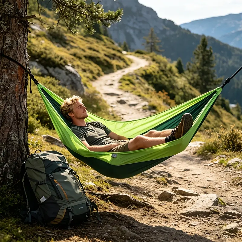 Solid Color Parachute Nylon Hammock, Quick-dry Fabric, Comes with Hammock Accessories, Extra Large Hammock, Portable Package, Ideal for Backpacking, Travel, Beach, Backyard, Terrace and Hiking