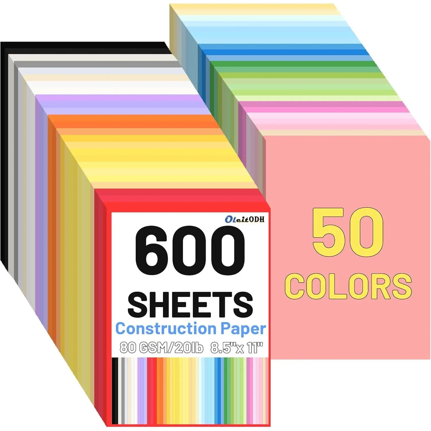 600 Sheets 50 Colors Construction Paper, 8.5x11 In, 80GSM | Colored cardstock for printing, layering & embossing. Ideal for DIY art, cards, invites, school projects.