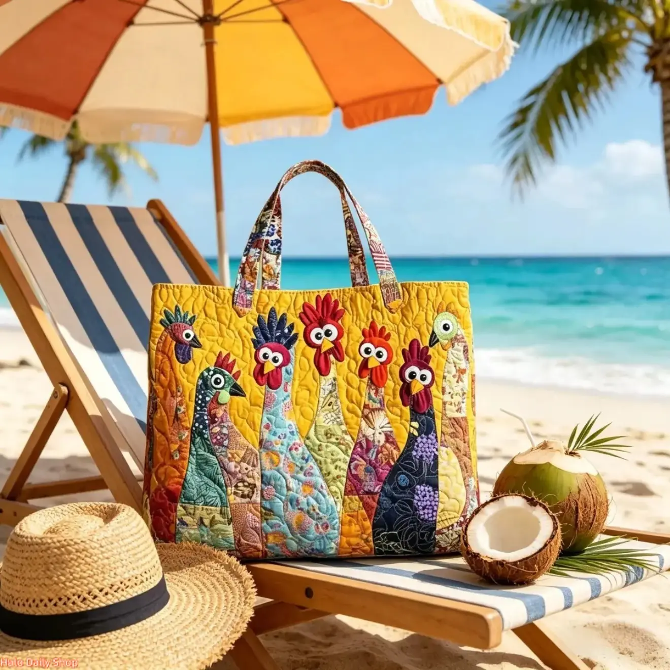 Quilted Cotton Tote Bag for Women, Cute Chicken Patchwork Shoulder Bag with Large Capacity for Shopping and Gifting, Tote Bags