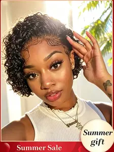 Anytime Summer Promotion Short Human Hair Wig, Wavy Bob Cut, 150% Density, 13x1 Lace Front, Natural Hairline, Multiple Colors Available