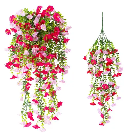 8-Pack Realistic Hanging Artificial Fake Flowers, UV-Resistant Trumpet Vine with Eucalyptus Leaves, UV Artificial Flowers For Outside, Outdoor Faux Plants for Home and Garden Decorative Decor, Artificial Flower Decorations