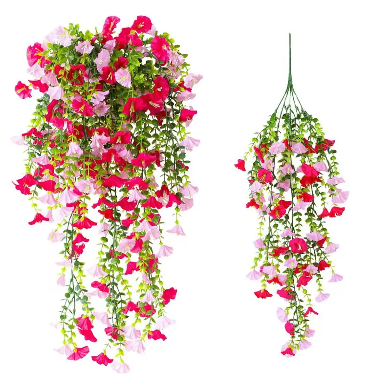 8-Pack Realistic Hanging Artificial Fake Flowers, UV-Resistant Trumpet Vine with Eucalyptus Leaves, UV Artificial Flowers For Outside, Outdoor Faux Plants for Home and Garden Decorative Decor, Artificial Flower Decorations