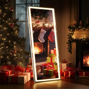 Full Length Floor Mirror with LED Lights Standing mirror, Dimmable 3-Color Lighting and Aluminum Frame for Bedroom, Dressing Room Decor