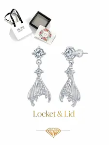 "Fantasy Deep Sea Fish Tail Diamond Earrings", delicate S925 silver needle fish tail earrings for women, with elegant drawer jewelry box, great gifts for birthdays, Mother’s Day, Valentine’s Day, Christmas and anniversaries