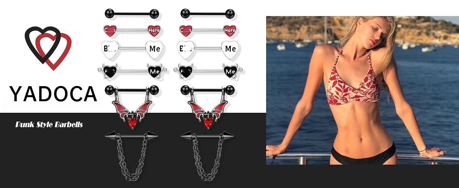 YADOCA 6 Pairs Nipple Bars for Women 316L Surgical Steel Nipple Piercing Jewellery Barbell Piercings Tongue Bars Rings Heart Body Piercing Jewellery