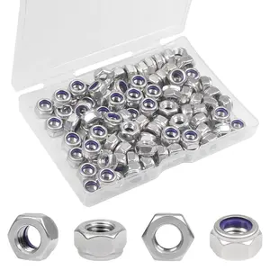100 count M6 Locknuts M6x1.0mm Nylon Insert Hex Lock Nuts 304 Stainless Steel Metric Self-Locking Nylon Lock Nut for Industrial Construction Fasteners