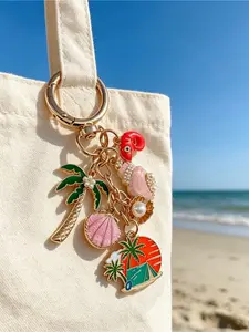 Summer Beach Firebird Coconut Tree Pendant Keychain, Tropical Shell Pearl Bag Charm, Perfect Gift for Birthdays and Travel Memories