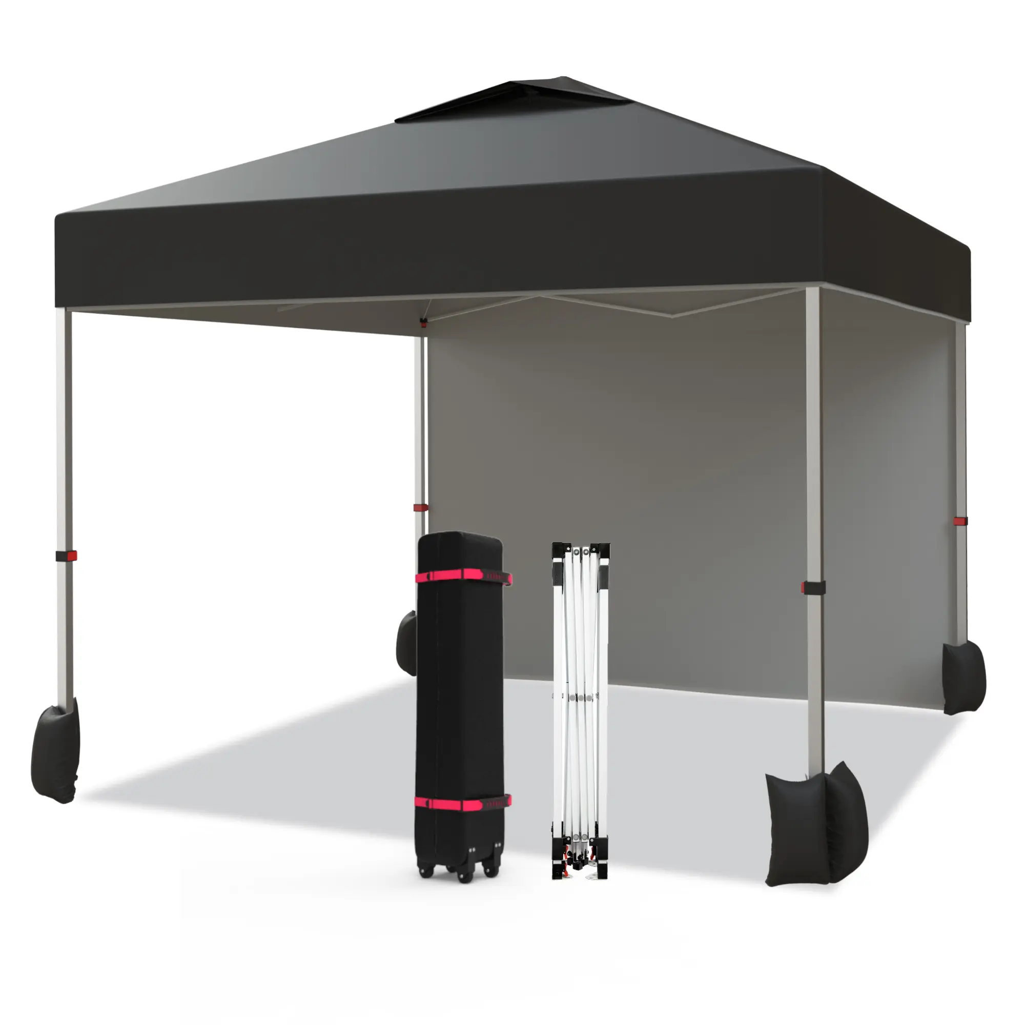 10x10ft Pop Up Canopy Tent with Sidewall, Vented Top, Khaki One-Push Setup, Waterproof Adjustable Height Tent with Roller Bag & Sandbags