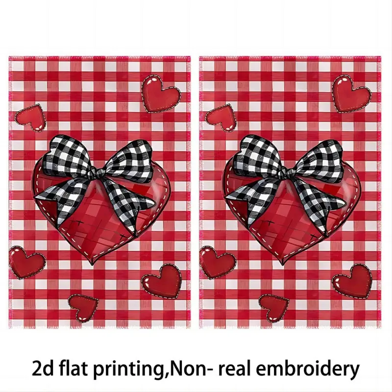 2-Piece Set, 16x24 Inch, Red Checkered Heart Kitchen Towels, Black and White Checkered Bow and Red Heart Print Dishcloth, Rustic Farmhouse Romantic Valentine's Day Housewarming Gift, Soft and Absorbent Hand Towels, Home Decor
