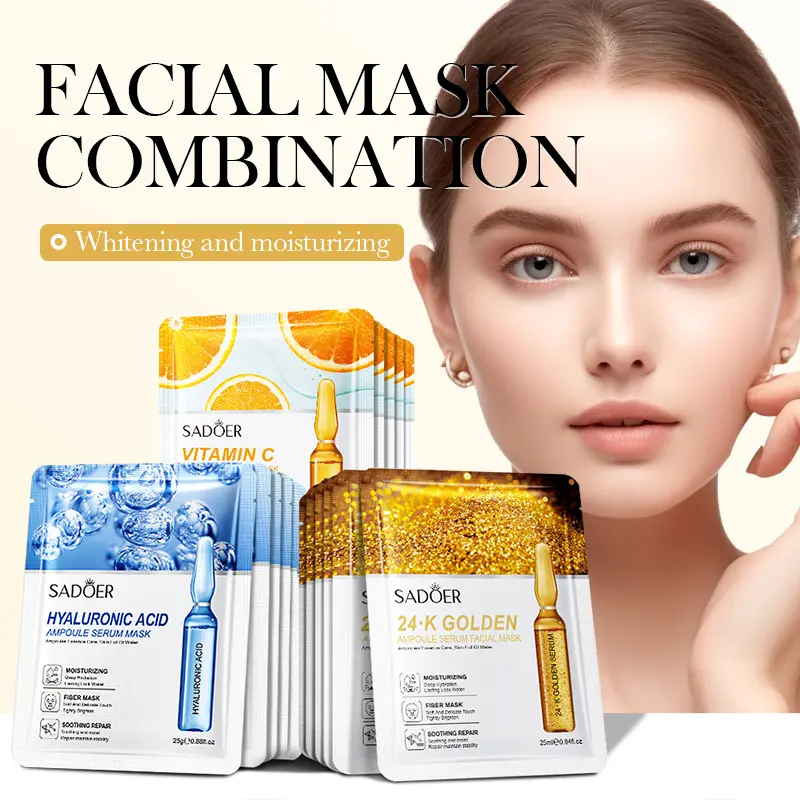Gold Sheet Face Masks with Hyaluronic Acid, Vitamin C - 30 Pcs Pack Luxury Moisture Hydrating Facial Care for All Skin Types, Multi-Pack, Unisex, Hydration Boost, 30 Pieces