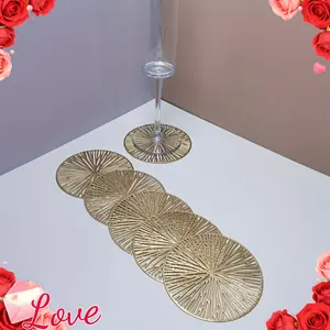 6pcs Fashionable Mini Decorative Coasters, Golden Hollow-Out Design, Non-Slip and Heat-Resistant, Ideal for Home Decor, Perfect for Placing Various Small Cups, Coffee Mugs, and Teacups. Suitable for Festive Decorations, Weddings, Parties, and More.