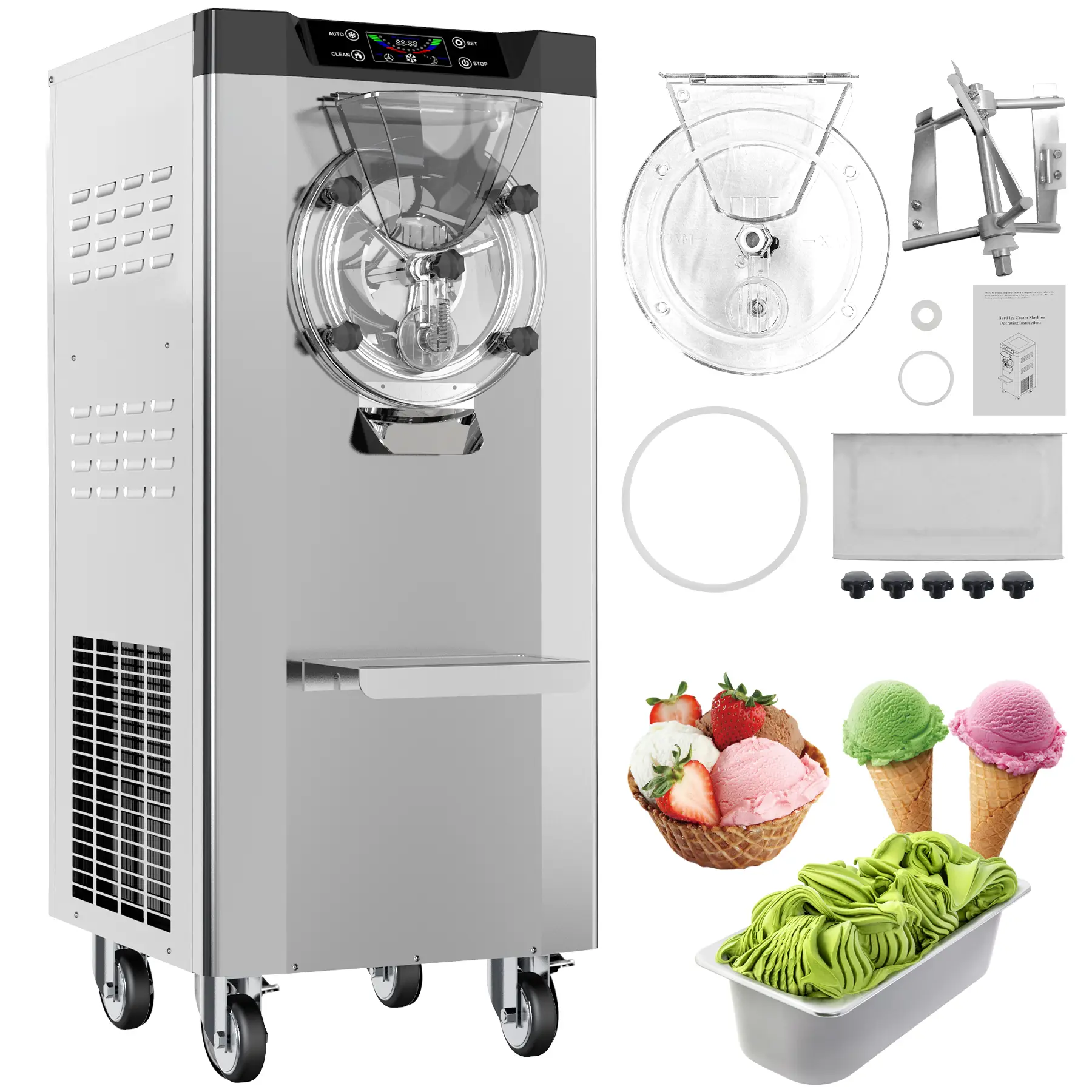 Garvee 2000W Commercial Ice Cream Machine for Hard & Soft Serve – 6L Stainless Steel Ice Crusher, LED Display, Auto Clean Function, 18-24L/H Output – Ideal for Restaurants, Cafes, Bars