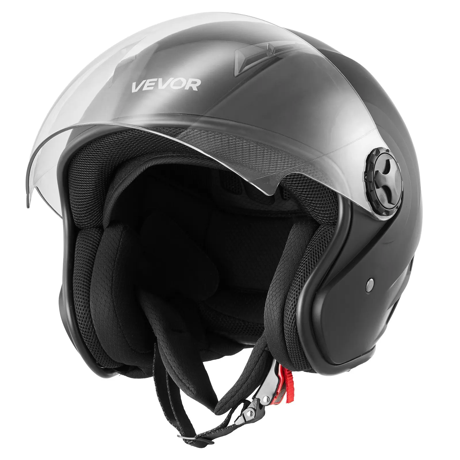VEVOR Motorcycle Helmet, 3/4 Open Face, Adult Motocross Dirt Bike Helmet with Clear Visor, Comfortable Motorbike Racing Street with Detachable Liner for Men Women, DOT Approved, (Matte Black, M)