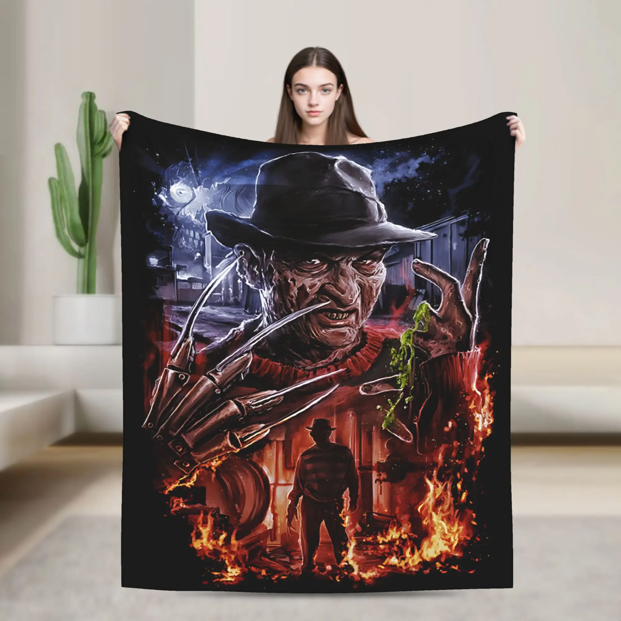 Freddy Krueger A Nightmare on Elm Street Flannel Throw Blanket, Horror Slasher Movie Poster Blanket, Soft Lightweight Cozy  Blanket for Sofa Bed Dorm, Halloween Decor Gift for Horror Movie Fans