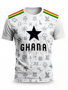 Men's Quick-Dry T-Shirt, Casual Sportswear, Casual Sporty Top, Star Pattern, Ghana Cultural Symbol, Comfortable Breathable, All Seasons